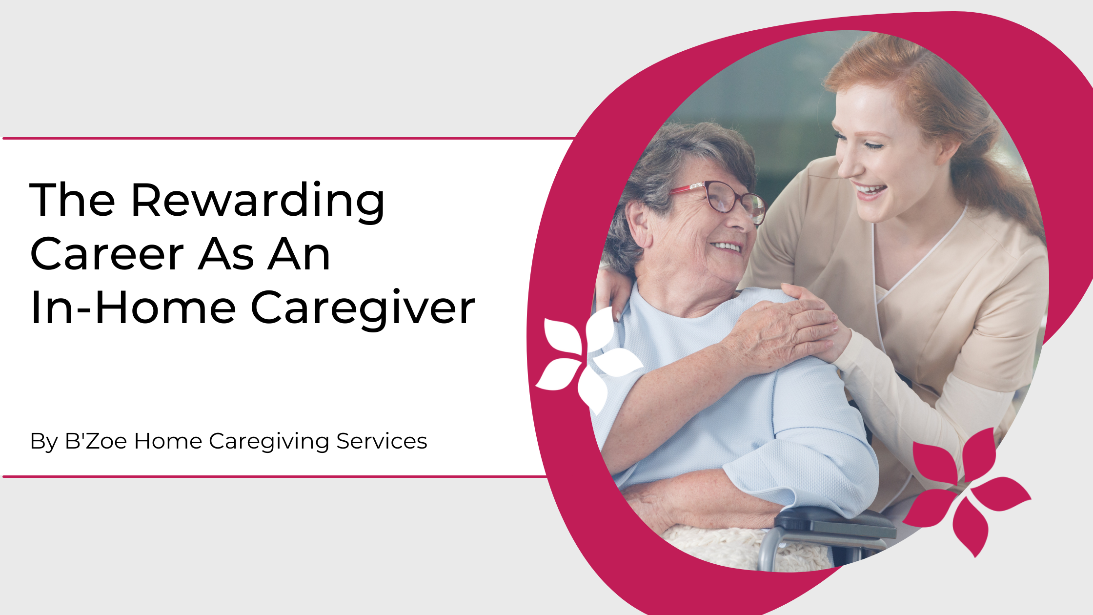 Elderly woman holding hands with female caregiver.